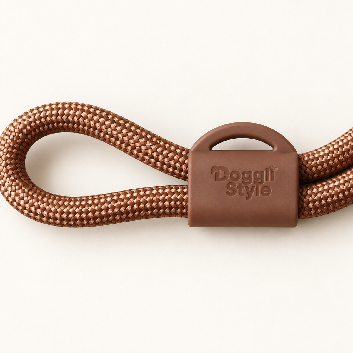 DoggiiStyle logo slider on the Espresso braided rope leash